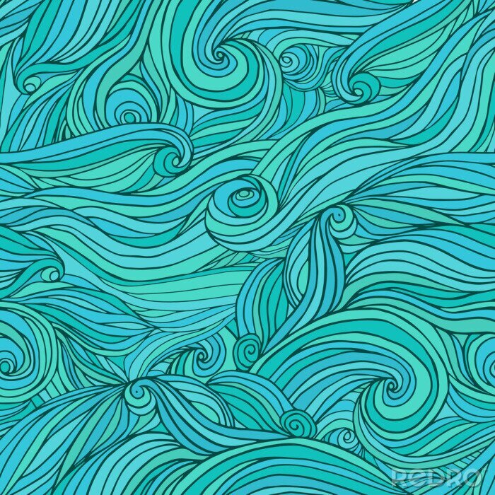 Poster Abstrakte Wellen in Meeresfarbe