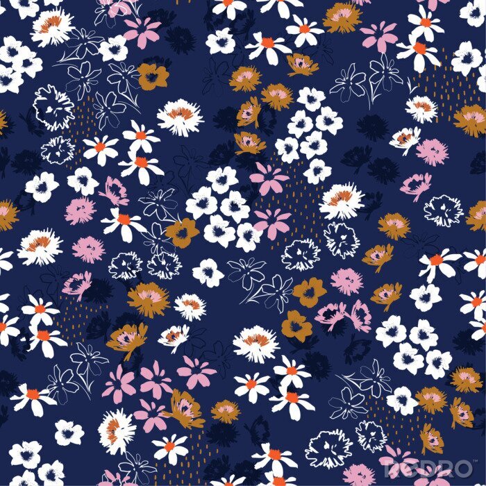 Poster Abstrakte Wildblumen auf dunkelblauem Hintergrund