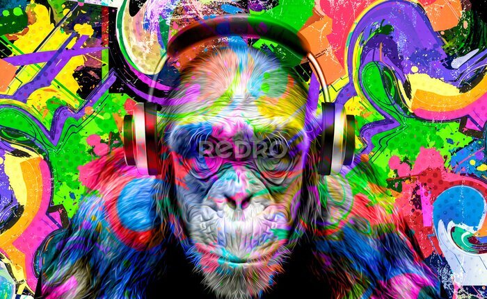 Poster Abstrakter Affe mit Kopfhörern