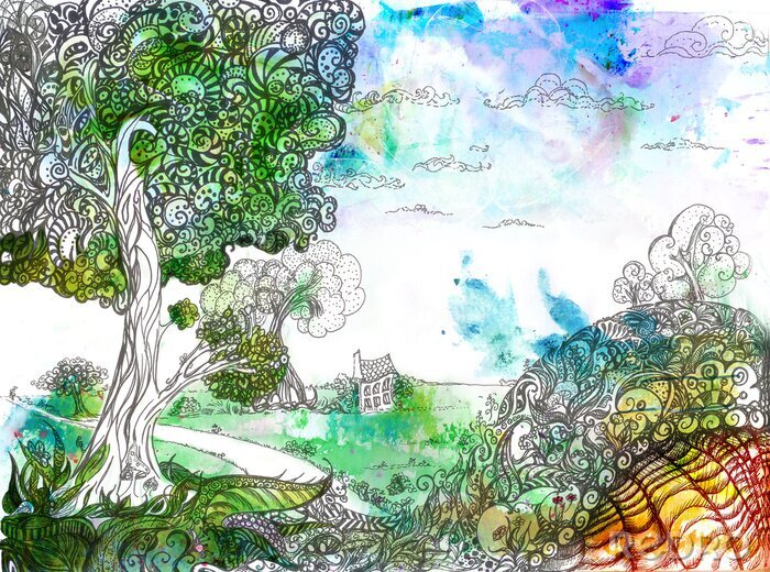 Poster Abstrakter Baum auf dem Land