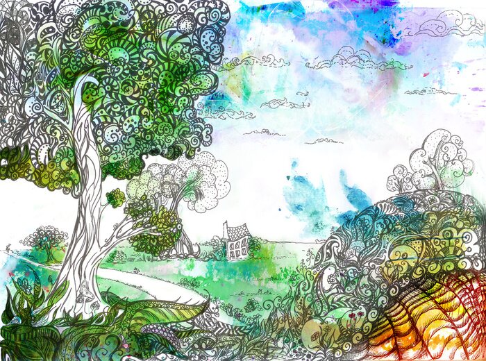 Poster Abstrakter Baum auf dem Land