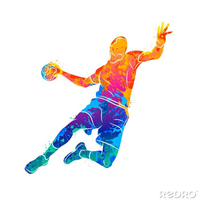 Poster Abstrakter bunter Handballspieler