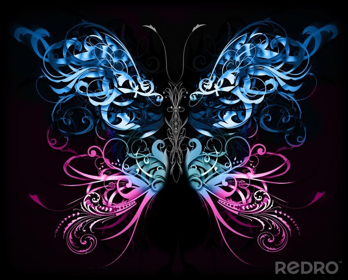 Poster Abstrakter Schmetterling auf schwarzem Hintergrund