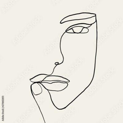 Poster Abstraktes Porträt einer Frau vor hellem Hintergrund