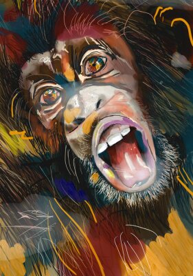 Poster Abstraktes Porträt mit einem schreienden Affen
