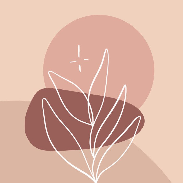 Poster Abstraktion mit Blättern und geometrischen Formen