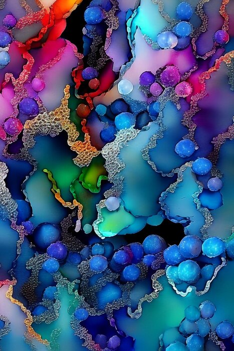 Poster Abstraktion mit blauen Blasen