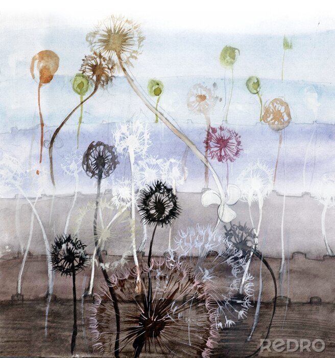 Poster Abstraktion Pusteblumen grün