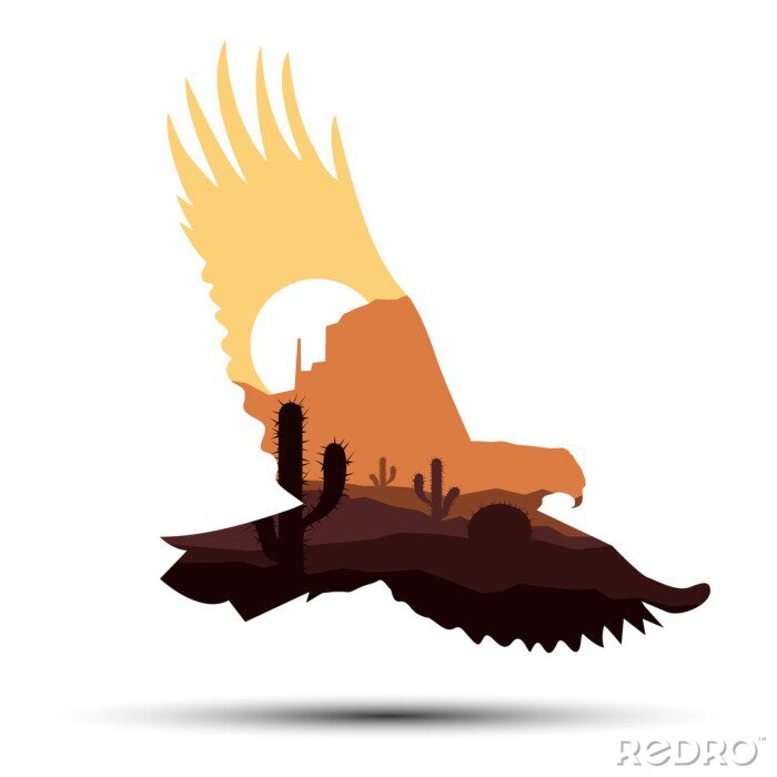 Poster Adler und Sonnenaufgang Wüste