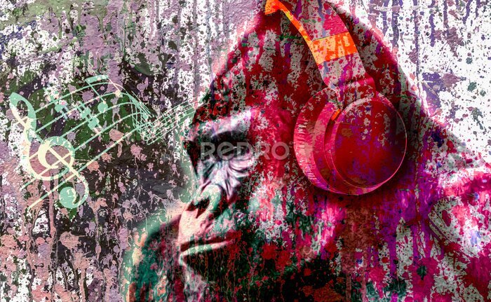 Poster Affe mit Kopfhörern abstraktes Konzept