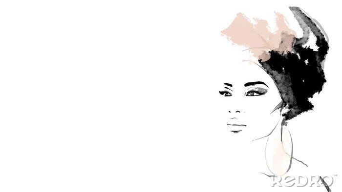 Poster African American illustration for fashion banner. Trendy woman model background. Afro hair style girl	
