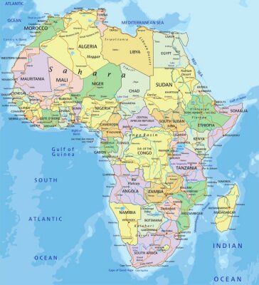 Afrika auf der sehr detaillierten Karte