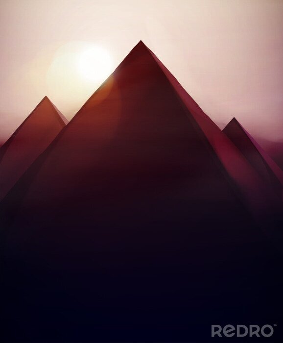 Poster Afrika drei Pyramiden auf dem Hintergrund der Sonne