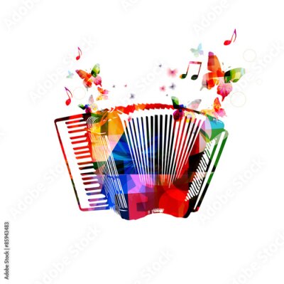 Poster Akkordeon mit Schmetterlingen im künstlerischen Stil