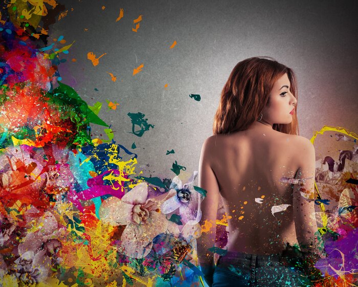 Poster Akt in Blumen mit Frau