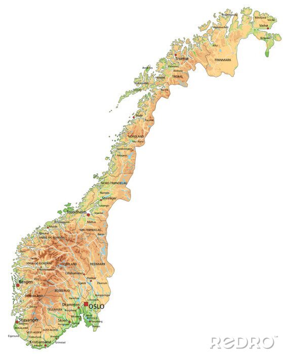 Poster Allgemeine geografische Karte von Norwegen