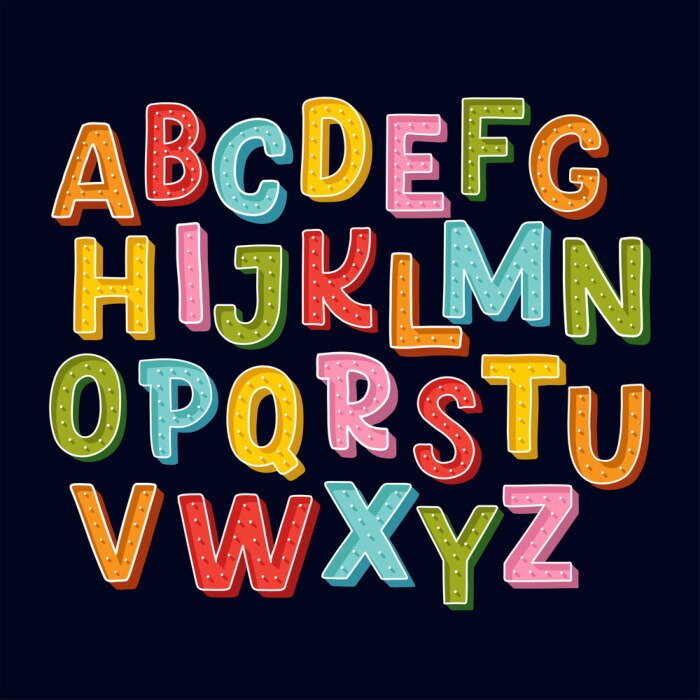 Poster Alphabet auf dunklem Hintergrund