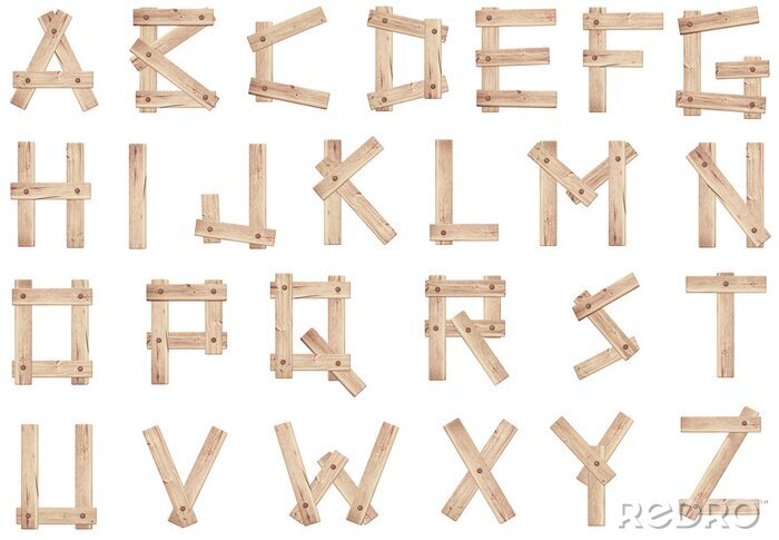 Poster Alphabet aus Holzbrettern
