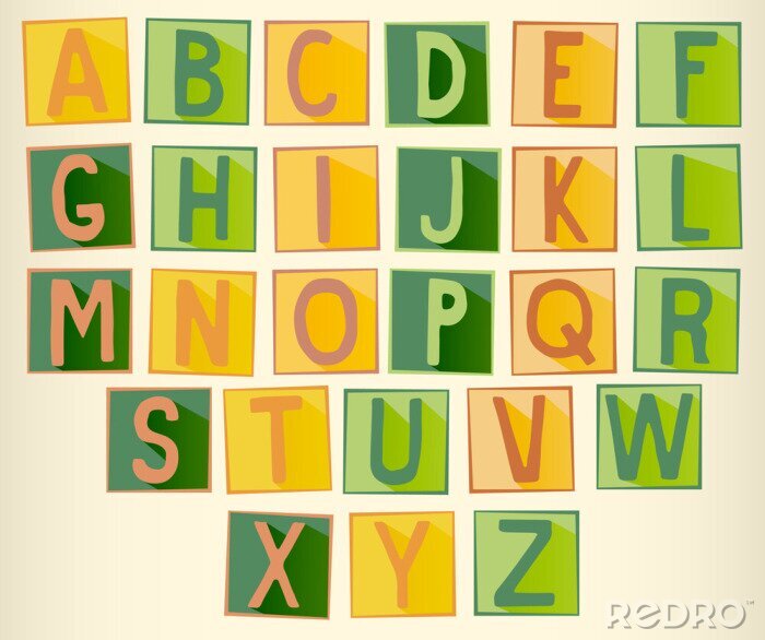 Poster Alphabet Buchstaben auf grünem und orangefarbenem Hintergrund