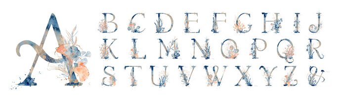 Poster Alphabet Buchstaben Blumen