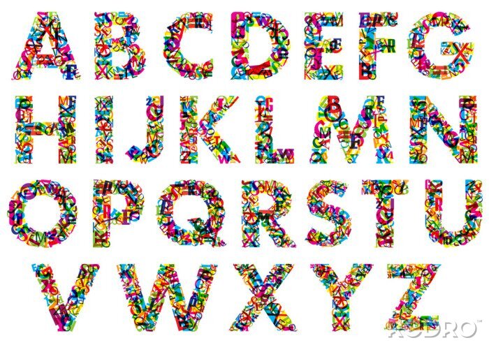 Poster Alphabet Buchstaben künstlerisch in mehreren Farben