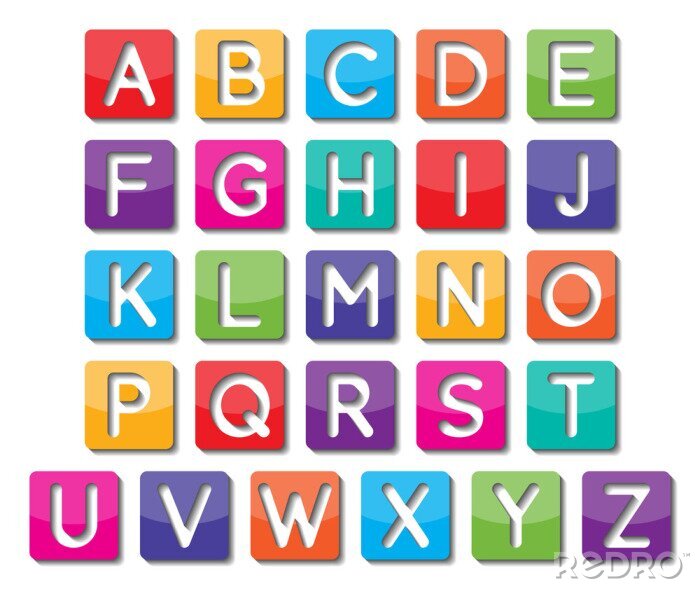 Poster Alphabet Buchstaben weiß auf farbigen Bausteinen
