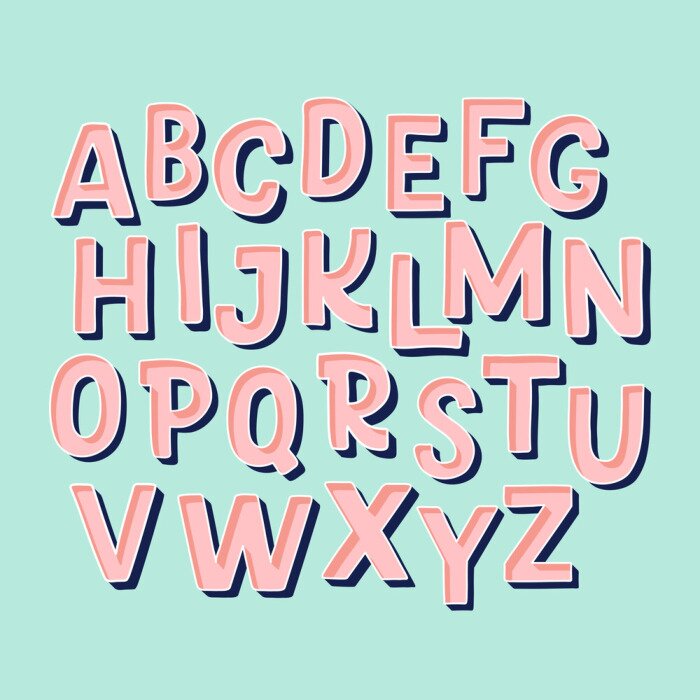 Poster Alphabet in Pastelltönen auf blauem Hintergrund