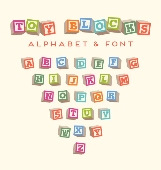 Poster Alphabet Kinder mit Bausteinen