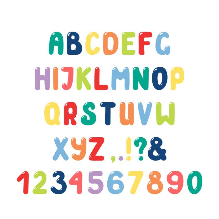 Poster Alphabet und Zahlen in Regenbogenfarben