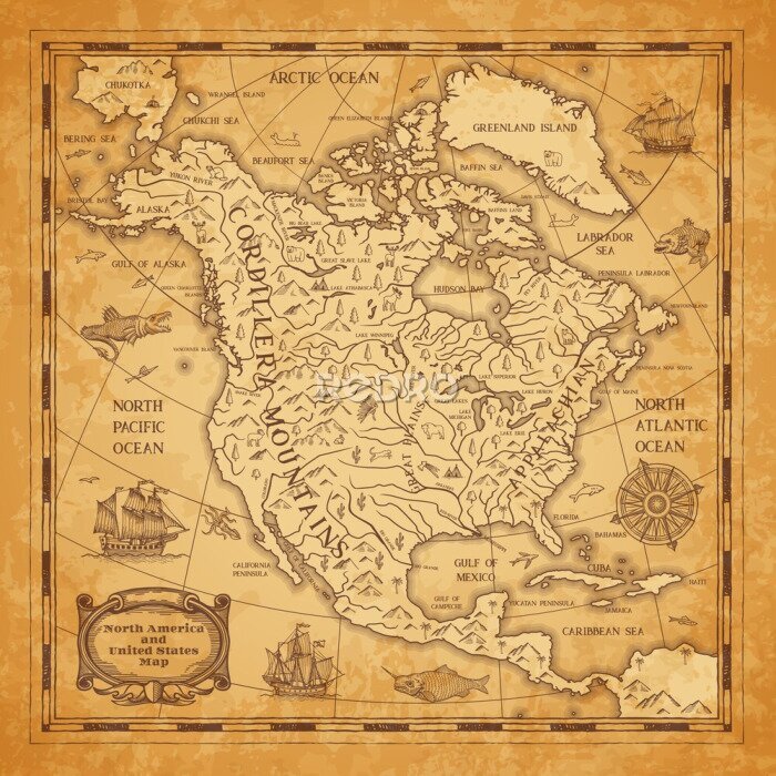 Poster Alte Karte des nordamerikanischen Kontinents