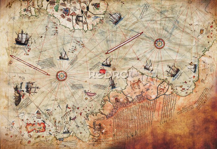 Poster Alte Karte mit Schiffen