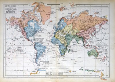 Alte Karte von 1883 Weltkarte