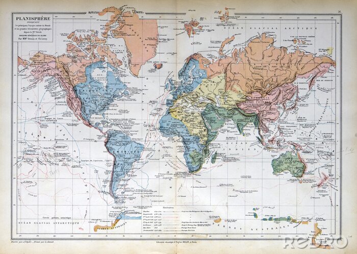 Poster Alte Karte von 1883 Weltkarte
