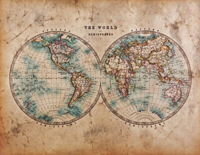 Alte Weltkarte auf Halbkugeln