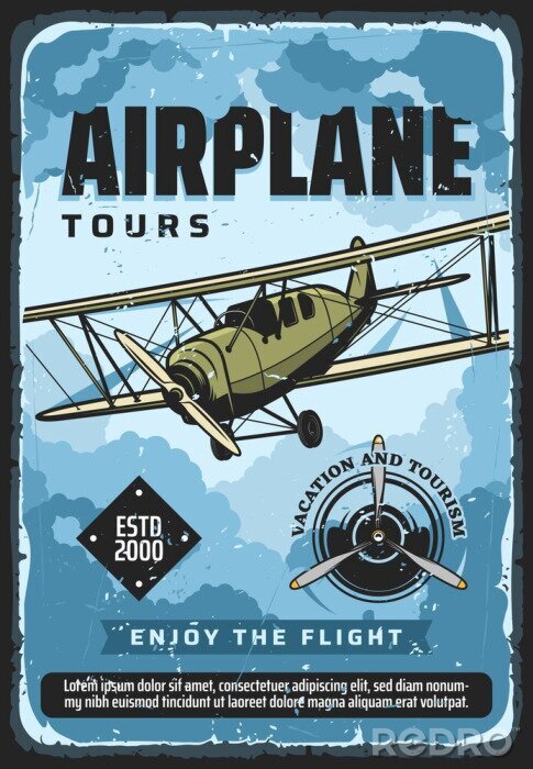 Poster Altes Flugzeug auf Vintage-Illustration
