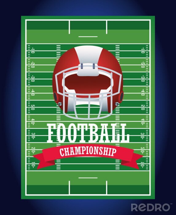 Poster American-Football-Helm vor dem Hintergrund eines Stadions