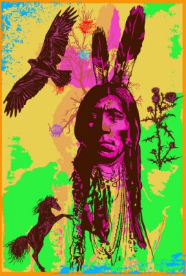 Poster Amerika bunte Grafik mit Indianer-Gesicht