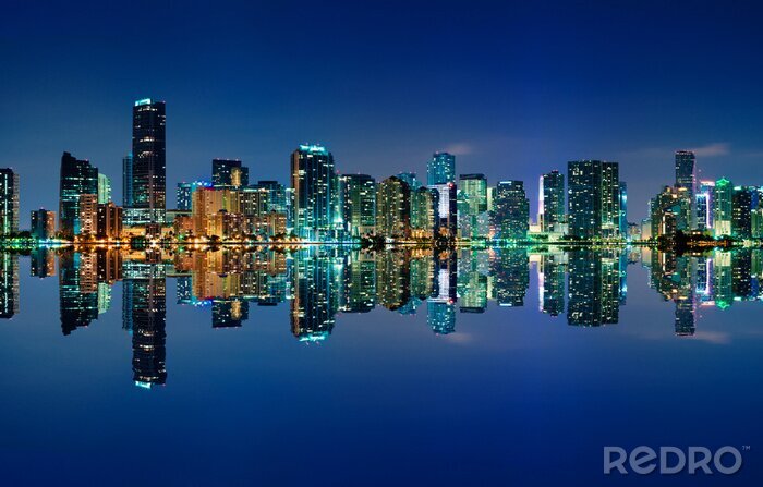 Poster Amerika Gebäude Miami bei Nacht