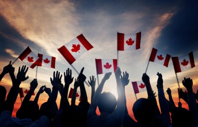 Poster Amerika Menschenmenge mit kanadischen Flaggen