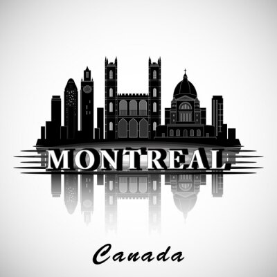 Poster Amerika Montreal Gebäude auf einer schwarz-weißen Grafik