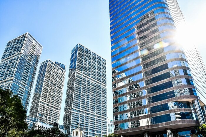 Poster Amerikanische Wolkenkratzer in der Sonne