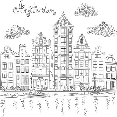 Poster Amsterdam auf Illustration Skizze