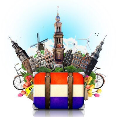 Poster Amsterdam Niederlande mit Symbolen