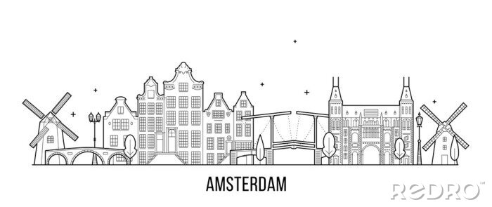 Poster Amsterdam skyline Netherlands vector city building