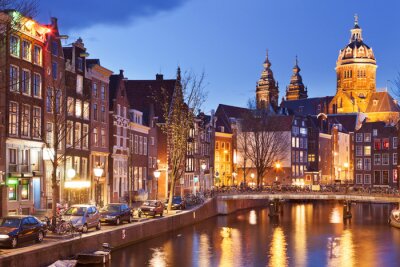 Poster Amsterdam und Abend am Kanal