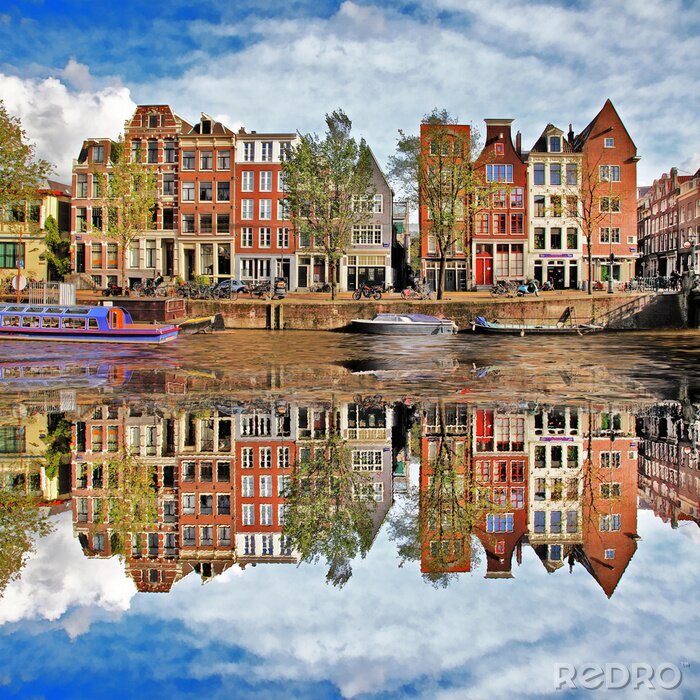 Poster Amsterdamer Gebäude im Wasser