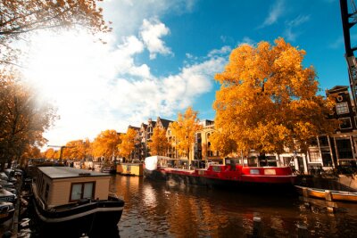 Poster Amsterdamer Kanal mit Booten