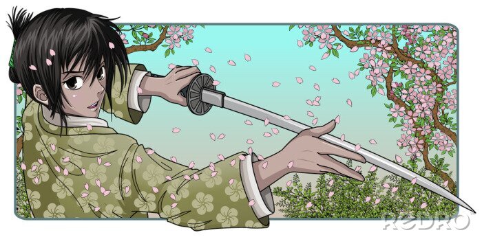 Poster Anime-Illustration mit Mädchen mit Schwert