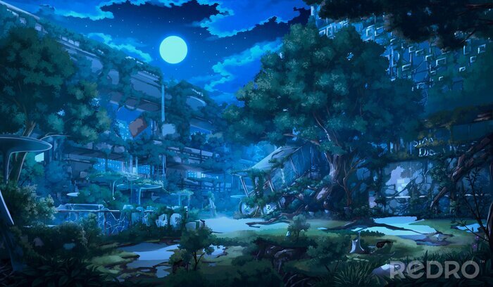 Poster Anime mit Nachtlandschaft