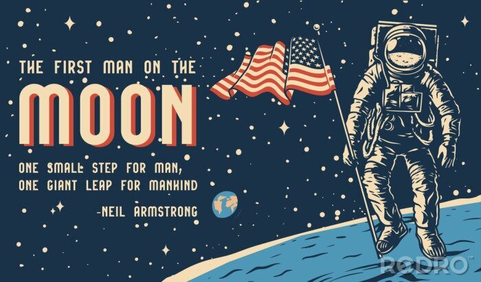 Poster Apollo-11-Astronaut mit einer amerikanischen Flagge